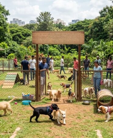 Pet activity park in Bangalore with dogs enjoying outdoor play sessions